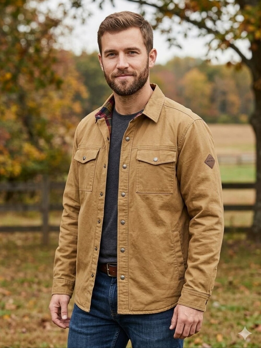 Eddie Bauer Men's Tan Canvas Shirt Jacket